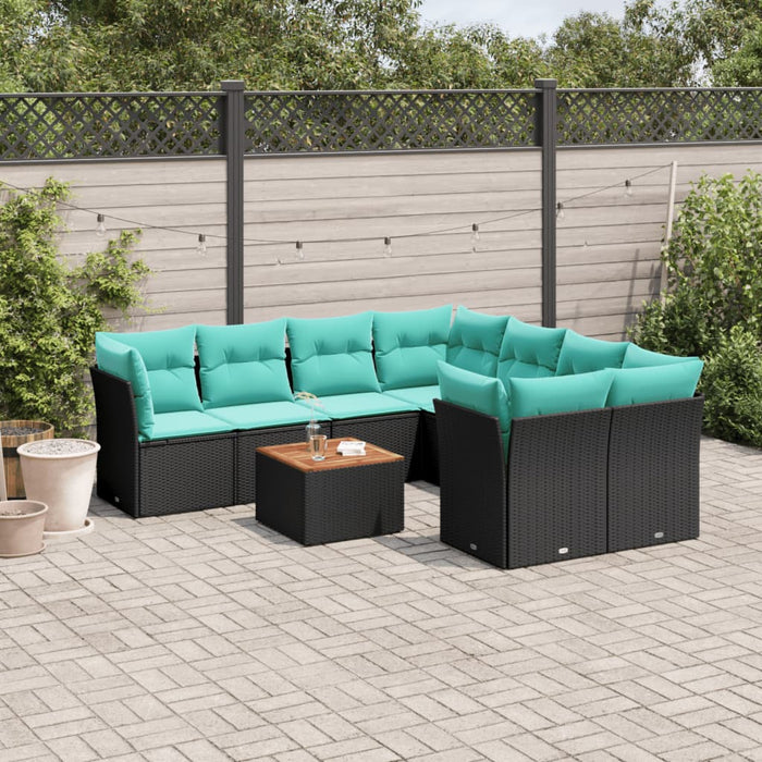 Set mobilier de grădină cu perne, 9 piese, negru, poliratan - WALTI WALTI