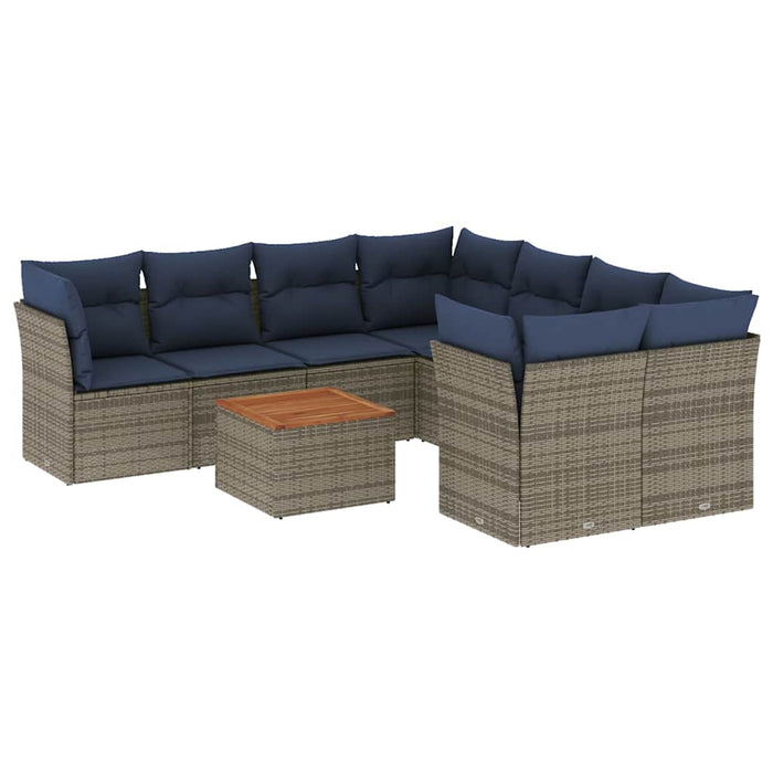 Set canapele de grădină, 9 piese, cu perne, gri, poliratan WALTI
