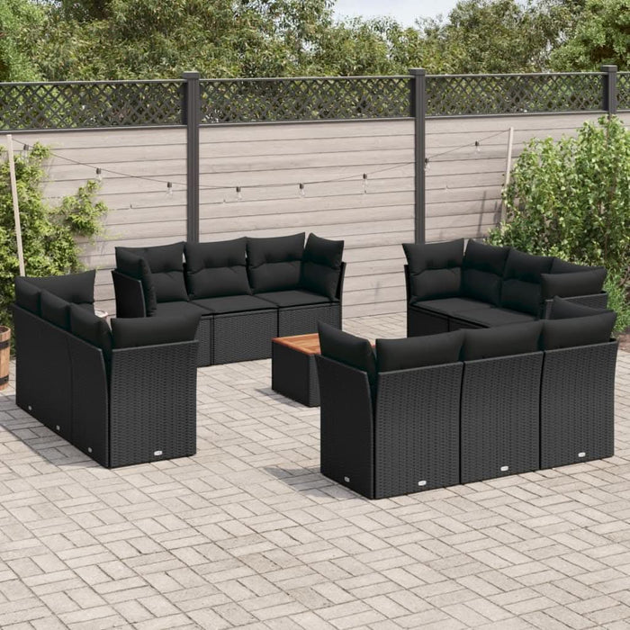 Set mobilier de grădină cu perne, 13 piese, negru, poliratan - WALTI WALTI