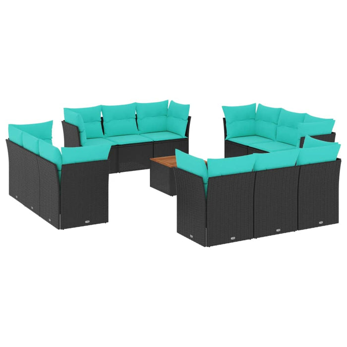 Set mobilier de grădină cu perne, 13 piese, negru, poliratan - WALTI WALTI