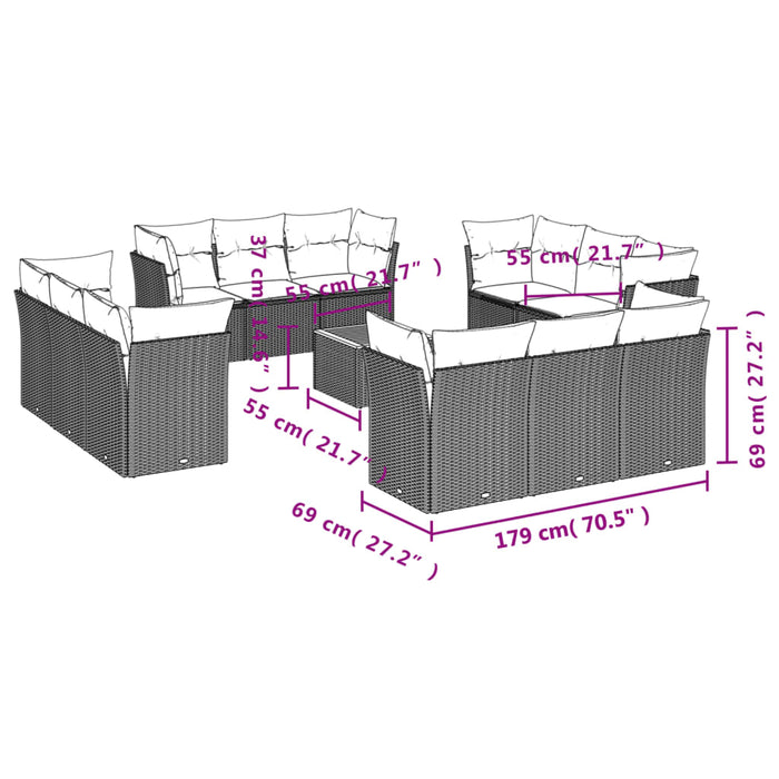 Set mobilier de grădină cu perne, 13 piese, negru, poliratan - WALTI WALTI
