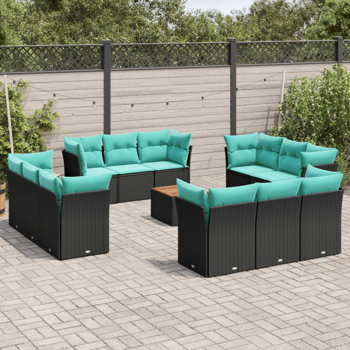 Set mobilier de grădină cu perne, 13 piese, negru, poliratan - WALTI WALTI