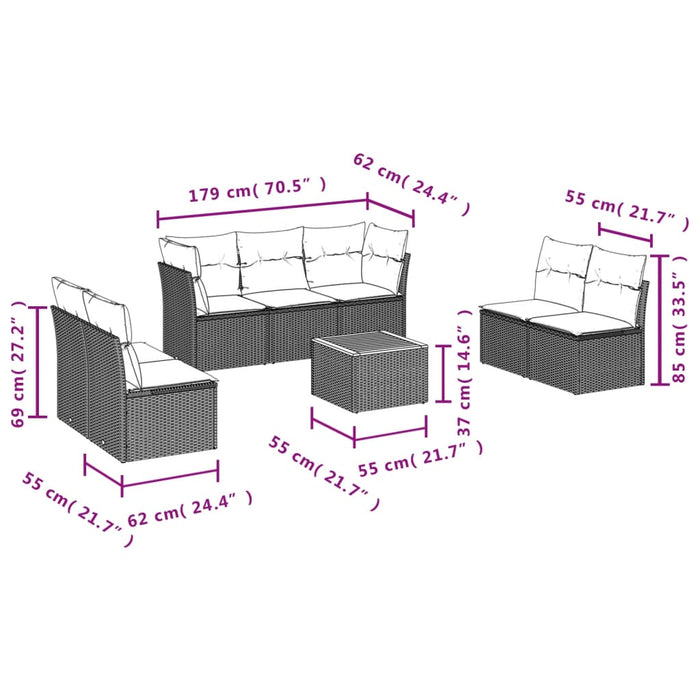Set mobilier de grădină cu perne, 8 piese, negru, poliratan - WALTI WALTI