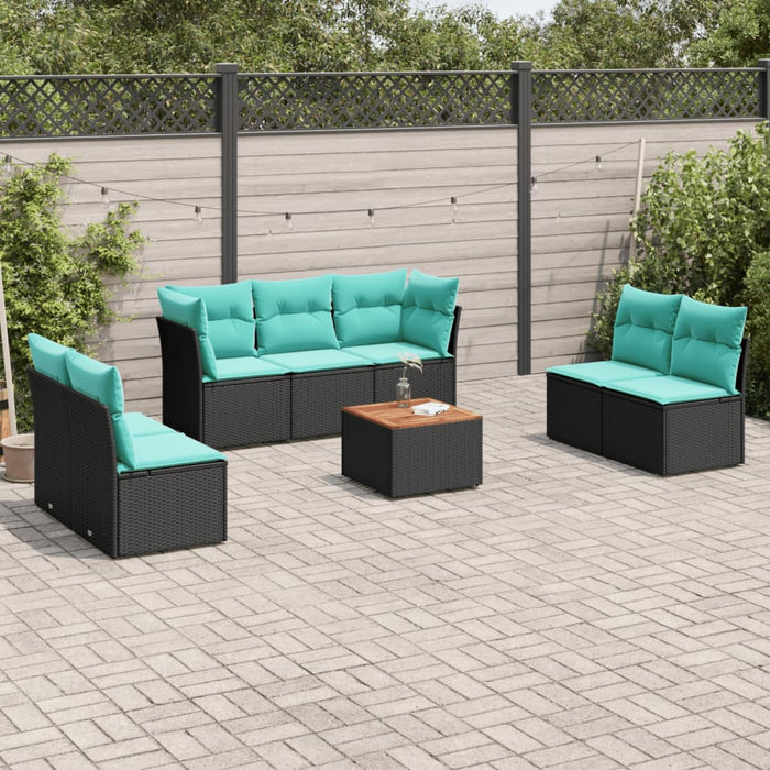Set canapele de grădină cu perne, 8 piese, negru, poliratan WALTI
