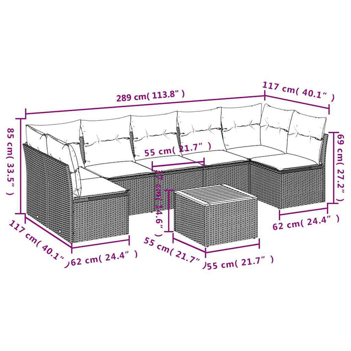 Set mobilier de grădină cu perne, 8 piese, negru, poliratan - WALTI WALTI