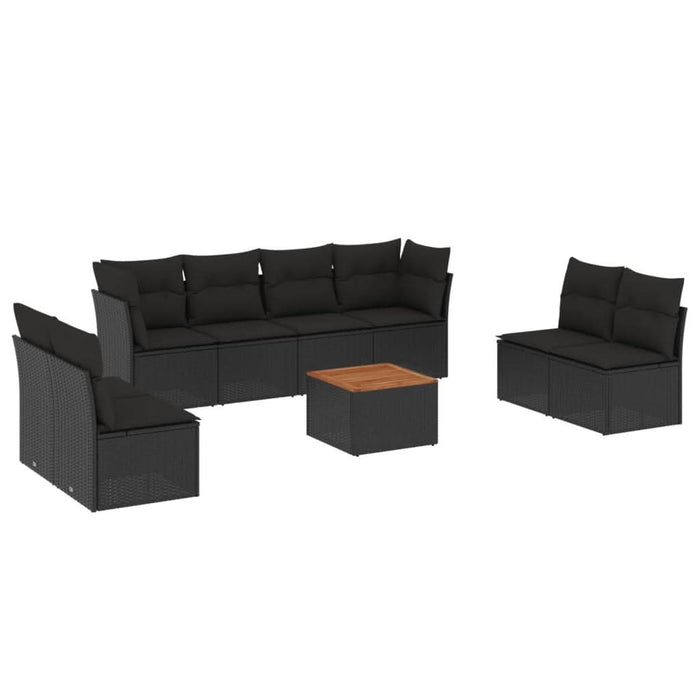 Set mobilier de grădină cu perne, 9 piese, negru, poliratan - WALTI WALTI