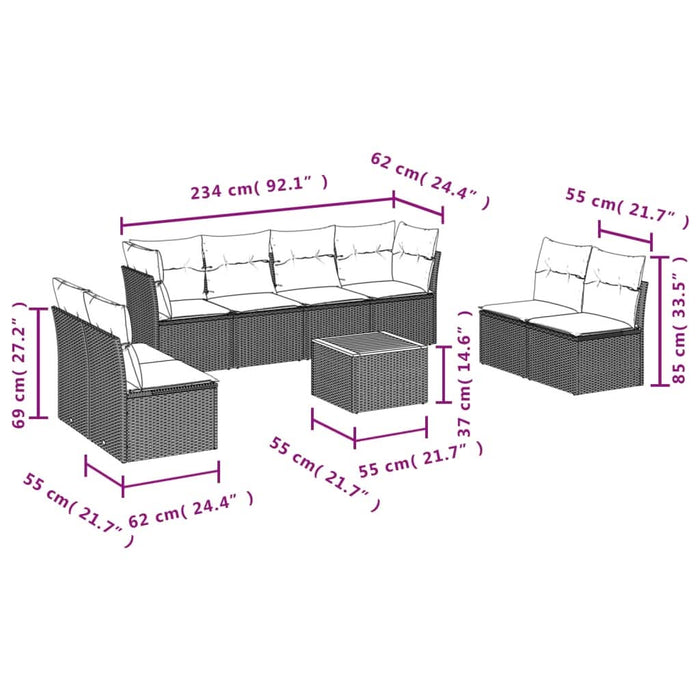 Set mobilier de grădină cu perne, 9 piese, negru, poliratan - WALTI WALTI