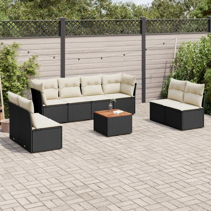 Set mobilier de grădină cu perne, 9 piese, negru, poliratan - WALTI WALTI