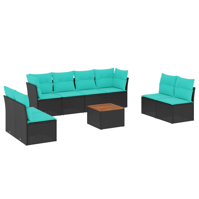 Set mobilier de grădină cu perne, 9 piese, negru, poliratan - WALTI WALTI