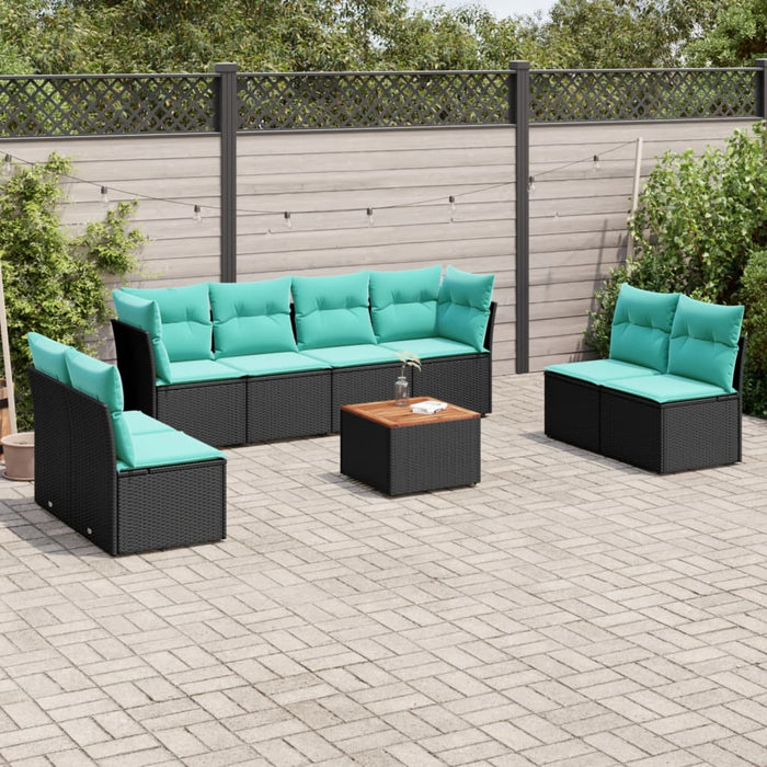 Set mobilier de grădină cu perne, 9 piese, negru, poliratan - WALTI WALTI