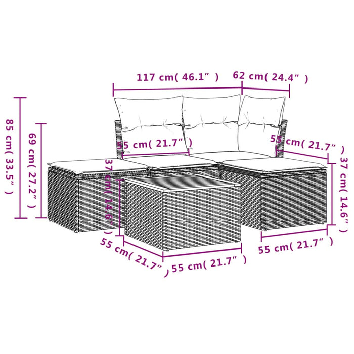 Set canapea de grădină cu perne, 5 piese, gri, poliratan - WALTI WALTI