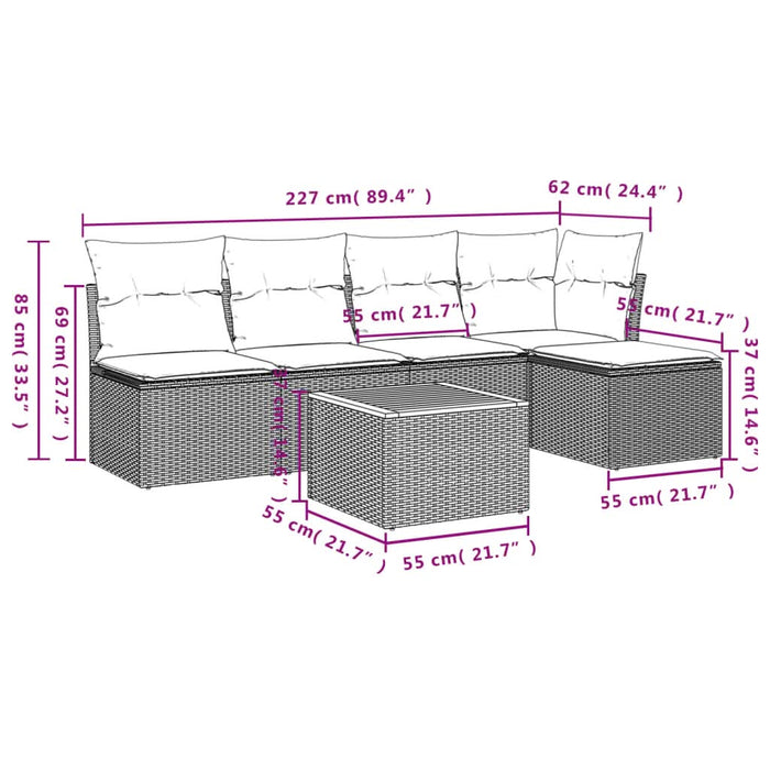 Set mobilier de grădină cu perne, 6 piese, negru, poliratan - WALTI WALTI