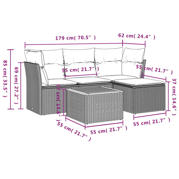 Set mobilier de grădină cu perne, 5 piese, negru, poliratan - WALTI WALTI