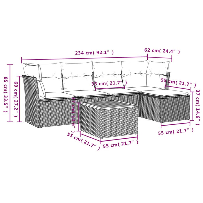 Set mobilier de grădină cu perne, 6 piese, negru, poliratan - WALTI WALTI