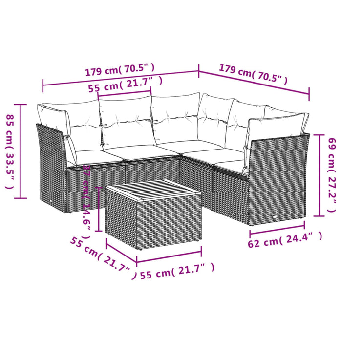 Set mobilier de grădină cu perne, 6 piese, negru, poliratan - WALTI WALTI