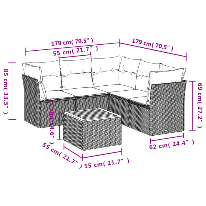 Set canapele de grădină cu perne, 6 piese, negru, poliratan - WALTI WALTI