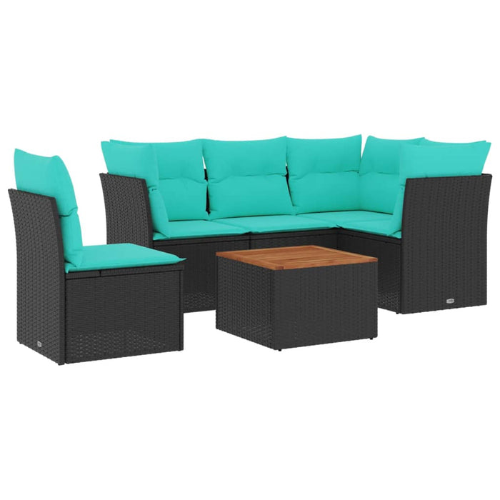 Set canapele de grădină cu perne, 6 piese, negru, poliratan WALTI