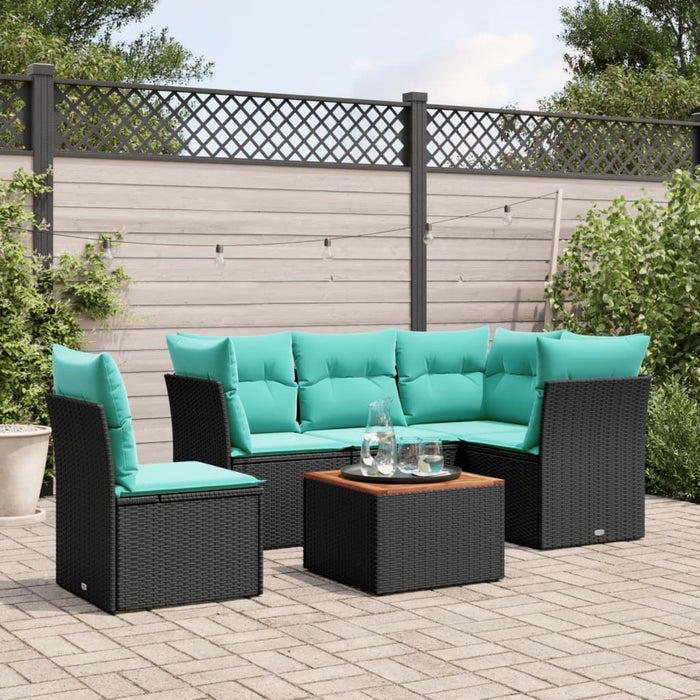 Set canapele de grădină cu perne, 6 piese, negru, poliratan WALTI