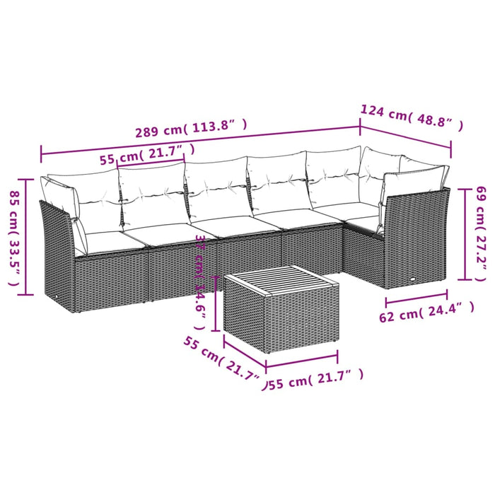 Set canapele de grădină cu perne, 7 piese, negru, poliratan - WALTI WALTI