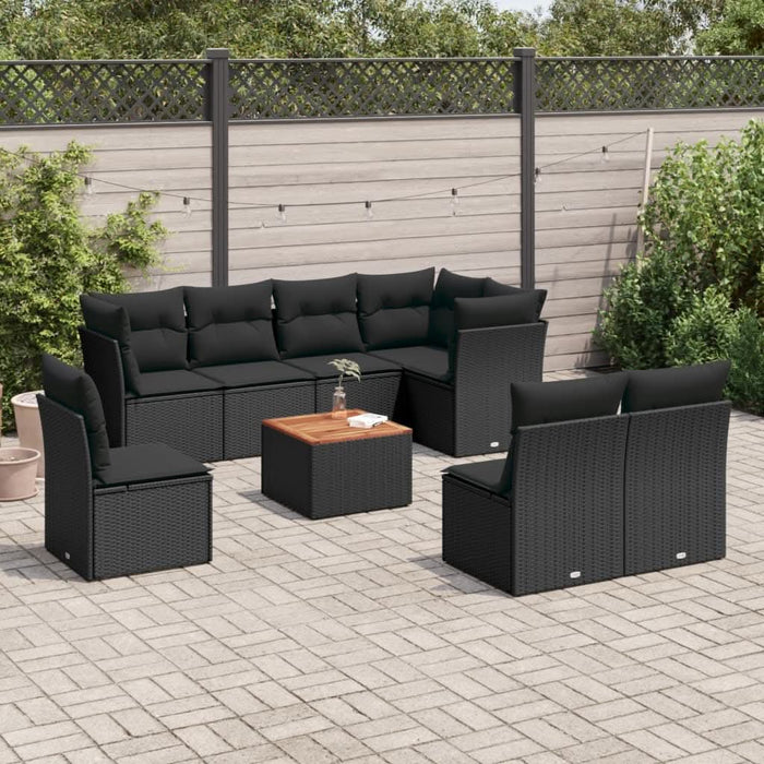 Set mobilier de grădină cu perne, 9 piese, negru, poliratan - WALTI WALTI