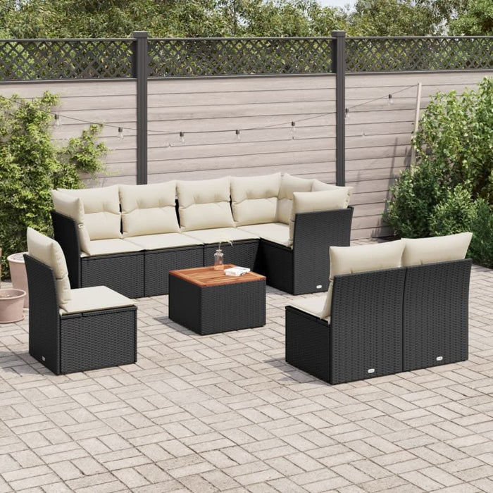 Set mobilier de grădină cu perne, 9 piese, negru, poliratan - WALTI WALTI