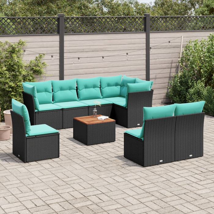 Set mobilier de grădină cu perne, 9 piese, negru, poliratan - WALTI WALTI