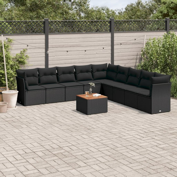 Set canapele de grădină cu perne, 10 piese, negru, poliratan - WALTI WALTI