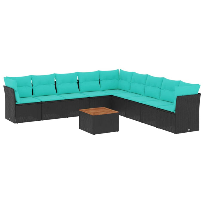 Set canapele de grădină cu perne, 10 piese, negru, poliratan - WALTI WALTI