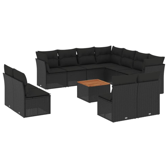Set canapele de grădină, 12 piese, cu perne, negru, poliratan - WALTI WALTI