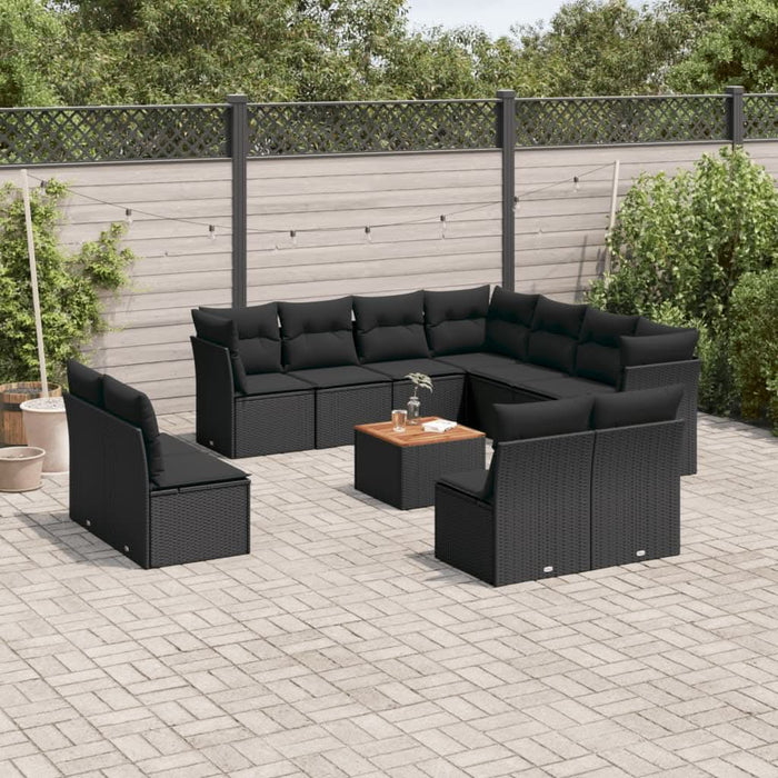 Set canapele de grădină, 12 piese, cu perne, negru, poliratan - WALTI WALTI