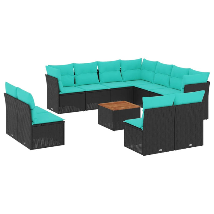 Set mobilier de grădină cu perne, 12 piese, negru, poliratan - WALTI WALTI