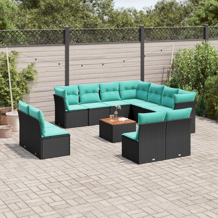 Set mobilier de grădină cu perne, 12 piese, negru, poliratan - WALTI WALTI