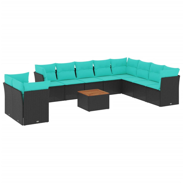 Set canapele de grădină cu perne, 11 piese, negru, poliratan - WALTI WALTI