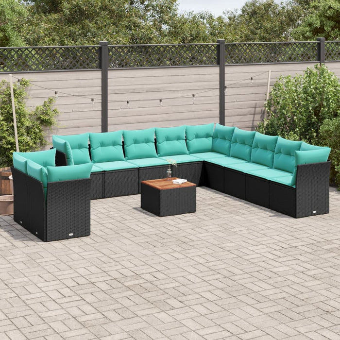 Set mobilier de grădină cu perne, 12 piese, negru, poliratan - WALTI WALTI
