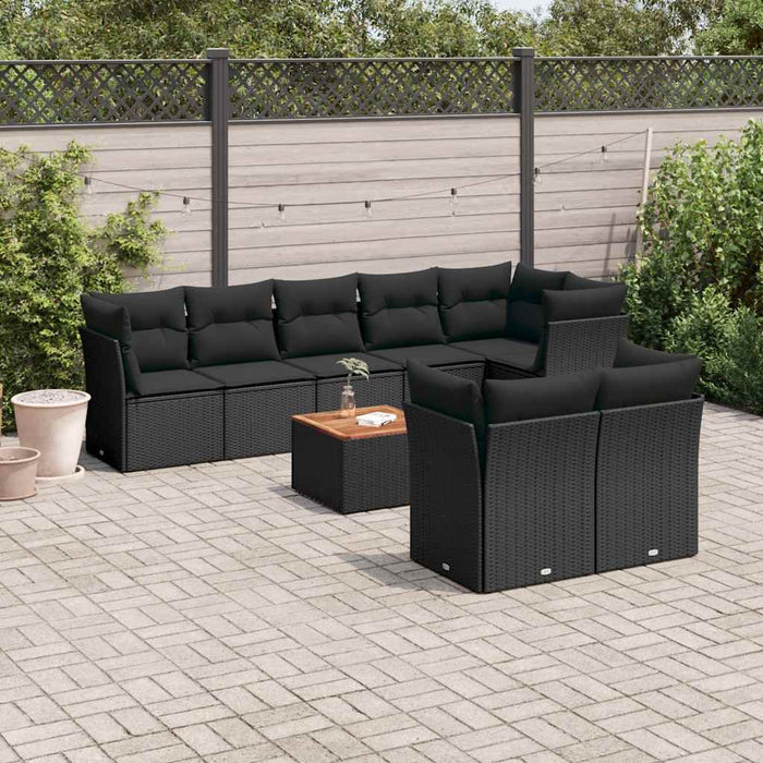 Set mobilier de grădină cu perne, 9 piese, negru, poliratan - WALTI WALTI