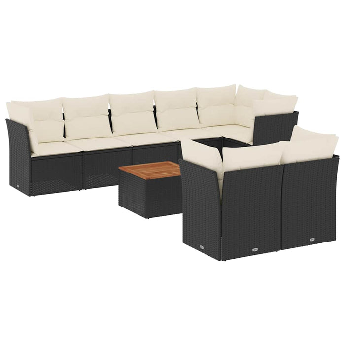 Set mobilier de grădină cu perne, 9 piese, negru, poliratan - WALTI WALTI