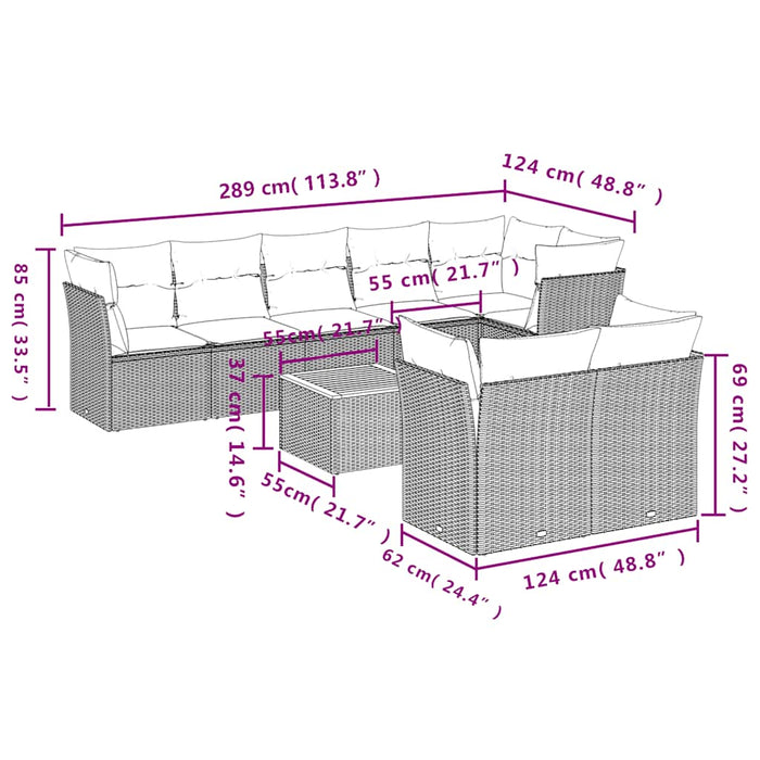 Set mobilier de grădină cu perne, 9 piese, negru, poliratan - WALTI WALTI