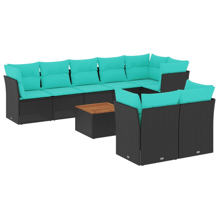 Set mobilier de grădină cu perne, 9 piese, negru, poliratan - WALTI WALTI