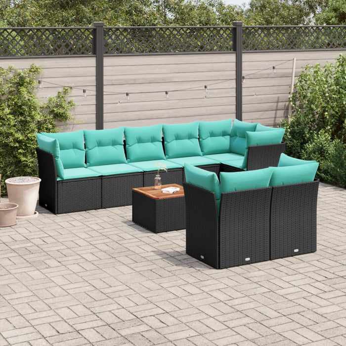 Set mobilier de grădină cu perne, 9 piese, negru, poliratan - WALTI WALTI