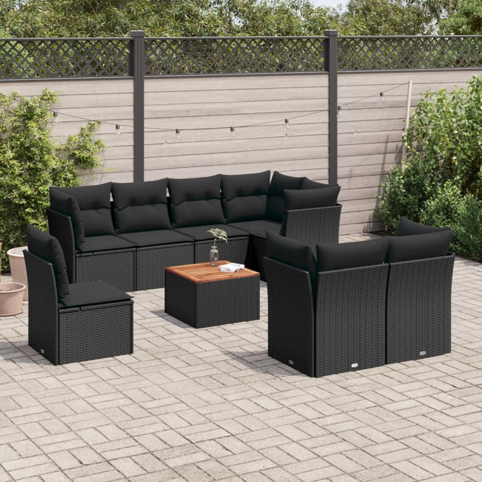 Set mobilier de grădină cu perne, 9 piese, negru, poliratan WALTI
