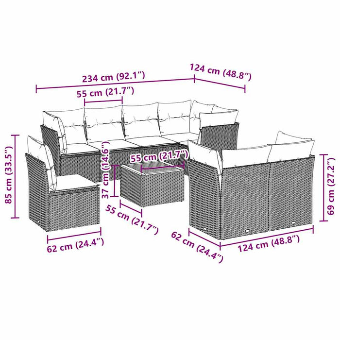 Set mobilier de grădină cu perne, 9 piese, negru, poliratan - WALTI WALTI