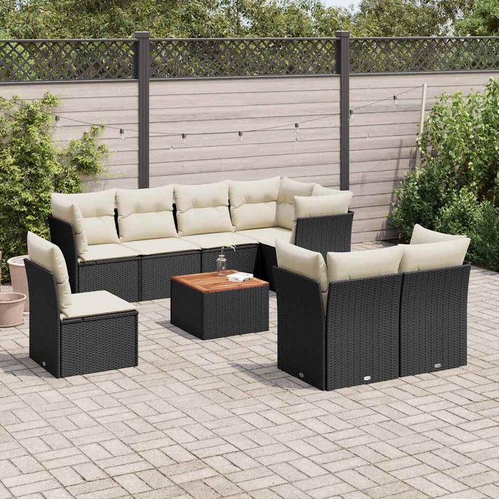 Set mobilier de grădină cu perne, 9 piese, negru, poliratan - WALTI WALTI