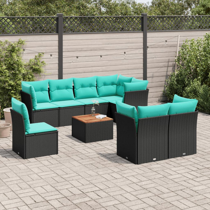 Set mobilier de grădină cu perne, 9 piese, negru, poliratan - WALTI WALTI