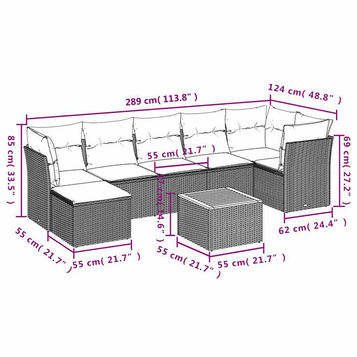 Set mobilier de grădină cu perne, 8 piese, negru, poliratan - WALTI WALTI