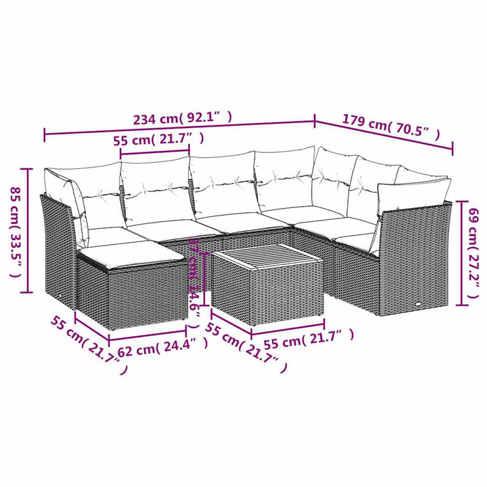 Set mobilier de grădină cu perne, 8 piese, negru, poliratan - WALTI WALTI