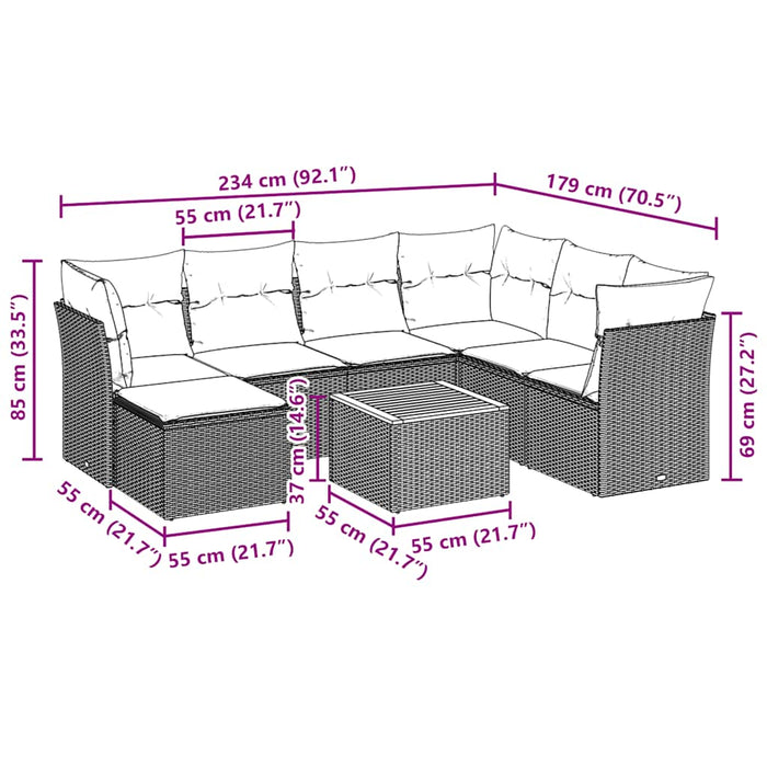 Set mobilier de grădină cu perne, 8 piese, negru, poliratan - WALTI WALTI