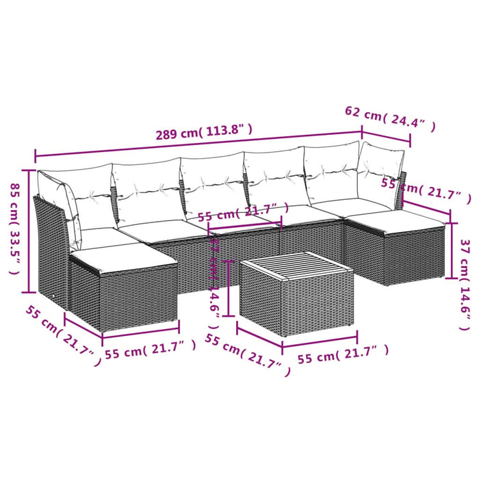 Set mobilier de grădină cu perne, 8 piese, negru, poliratan - WALTI WALTI