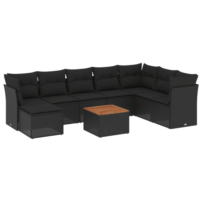 Set mobilier de grădină cu perne, 9 piese, negru, poliratan - WALTI WALTI