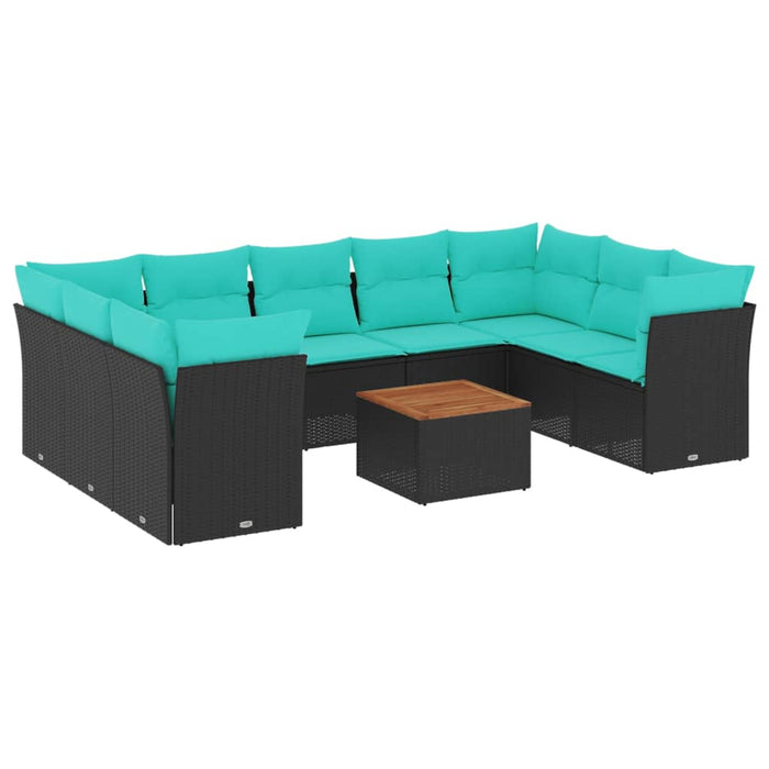 Set canapele de grădină cu perne, 10 piese, negru, poliratan WALTI