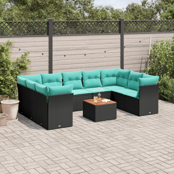 Set canapele de grădină cu perne, 10 piese, negru, poliratan WALTI